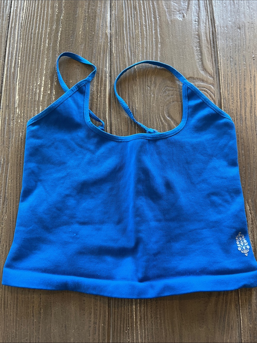 Free People Blue Ribbed Cropped Active Tank Top